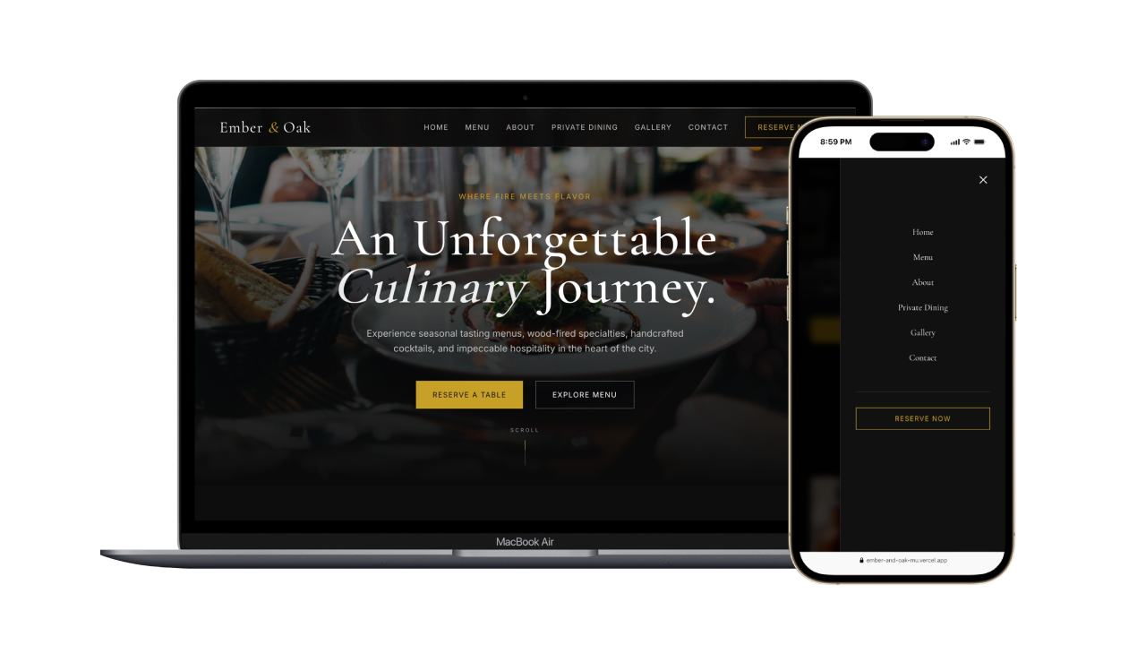 Ember & Oak — Luxury Fine Dining Landing Page preview